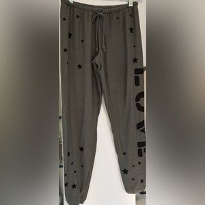 Chaser Green Like New Sweat Pants with ‘ LOVE’ In Black & Star Accents, Sz. S